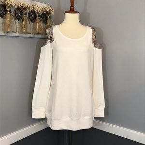 Boston Proper sequin cold shoulder sweater